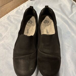 Clarks Black Leather Mules